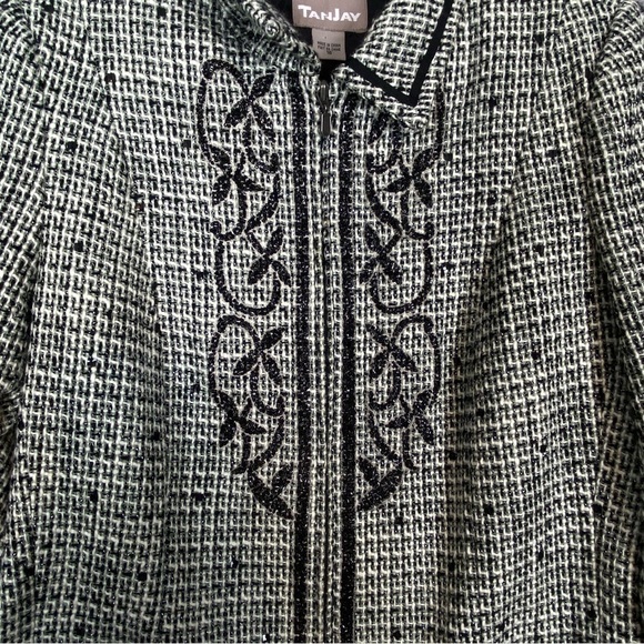TanJay Vintage Blazer Jacket Zip Up Sz 16 Rough Texture Glitter Thread Beading - Picture 5 of 8